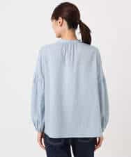 FKBFD10150 MK MICHEL KLEIN(MK ミッシェルクラン) [洗える]ボウ付きバンドカラーブラウス ライトブルー