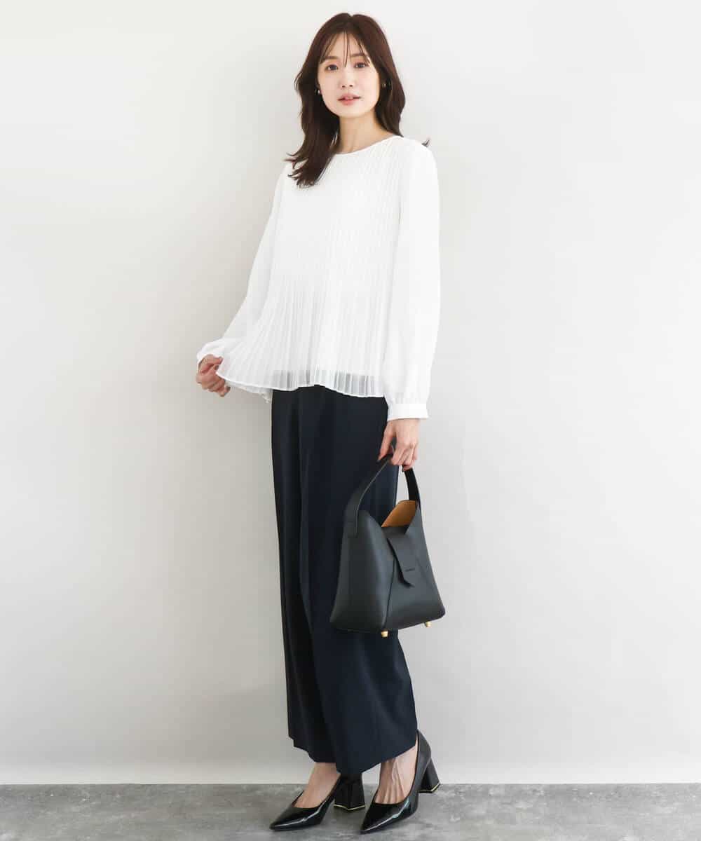 FKBFD12150 MK MICHEL KLEIN(MK ミッシェルクラン) [洗える]プリーツデザインブラウス ライトグリーン