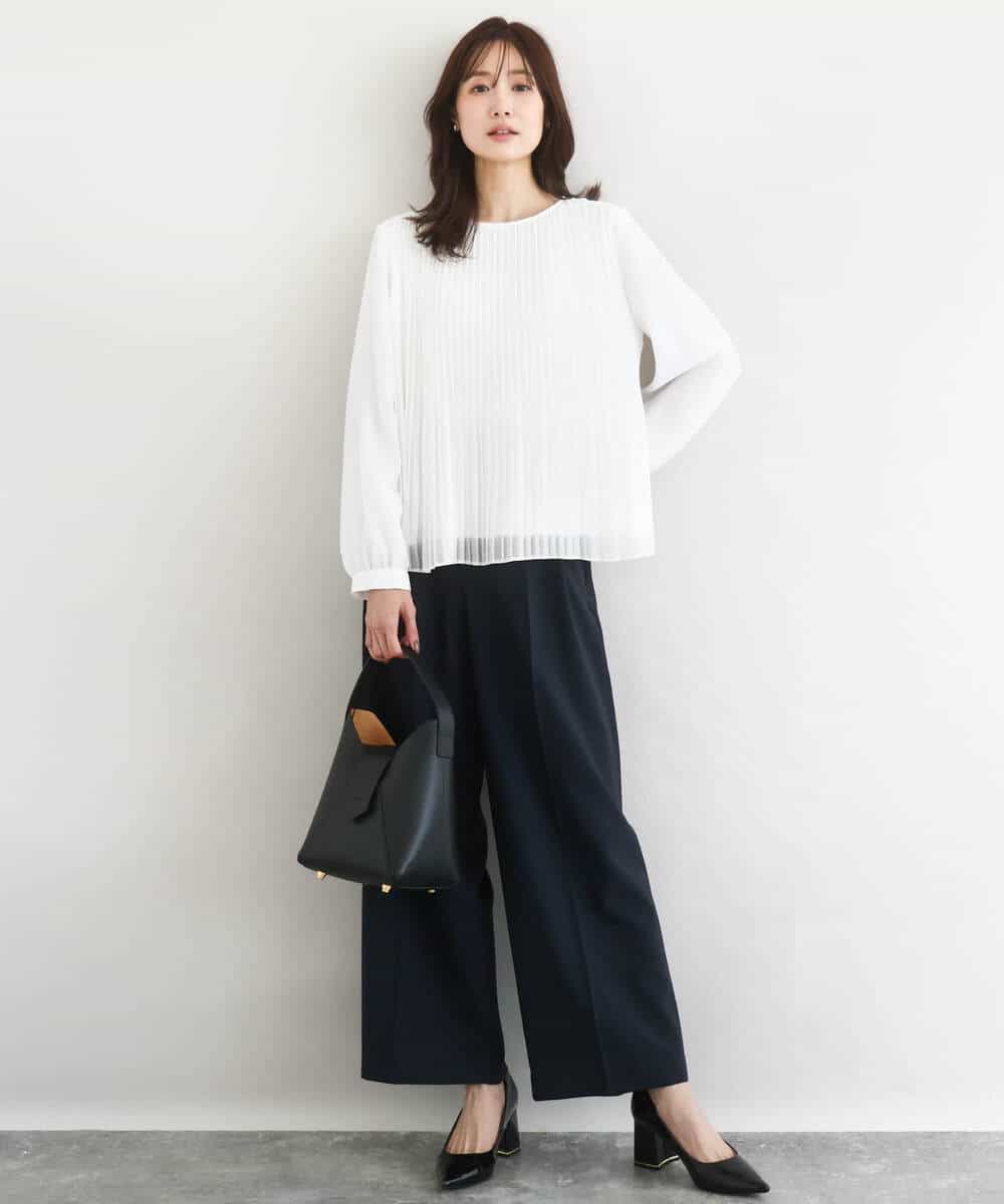 FKBFD12150 MK MICHEL KLEIN(MK ミッシェルクラン) [洗える]プリーツデザインブラウス ライトグリーン