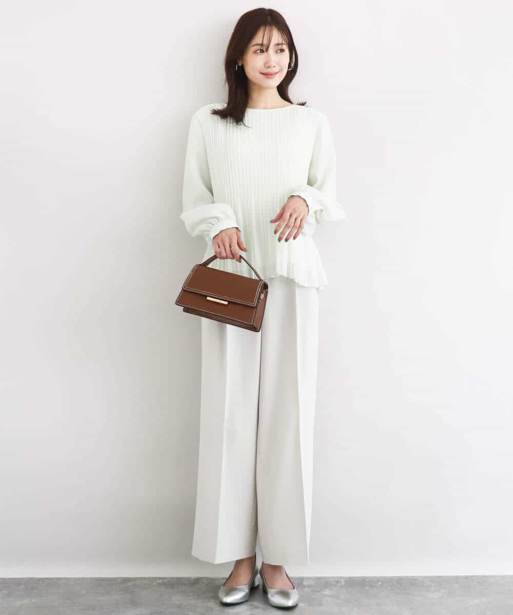 FKBFD12150 MK MICHEL KLEIN(MK ミッシェルクラン) [洗える]プリーツデザインブラウス ライトグリーン