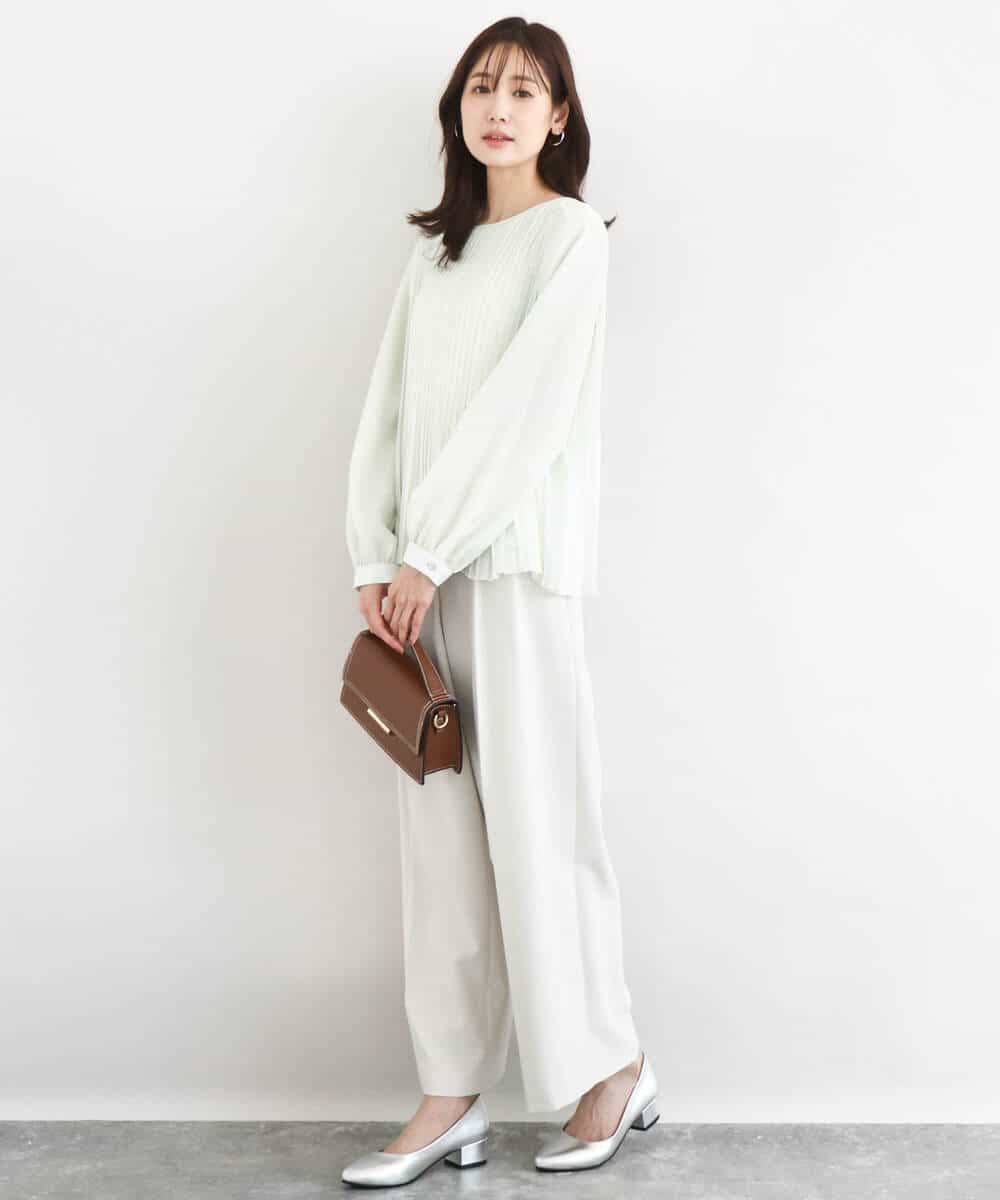 FKBFD12150 MK MICHEL KLEIN(MK ミッシェルクラン) [洗える]プリーツデザインブラウス ライトグリーン