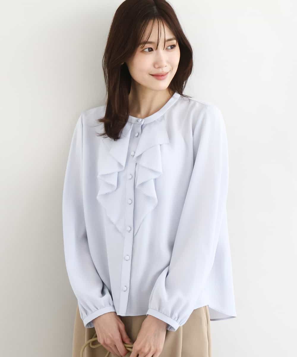 FKBFD68150 MK MICHEL KLEIN(MK ミッシェルクラン) [洗える]ラッフルフリルブラウス ライトブルー
