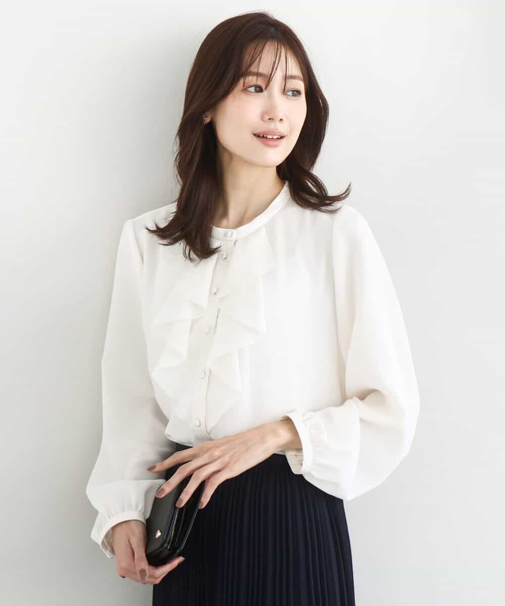 FKBFD68150 MK MICHEL KLEIN(MK ミッシェルクラン) [洗える]ラッフルフリルブラウス ライトブルー