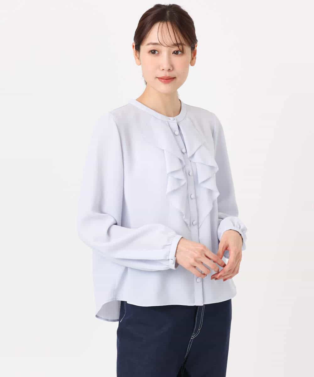 FKBFD68150 MK MICHEL KLEIN(MK ミッシェルクラン) [洗える]ラッフルフリルブラウス ライトブルー