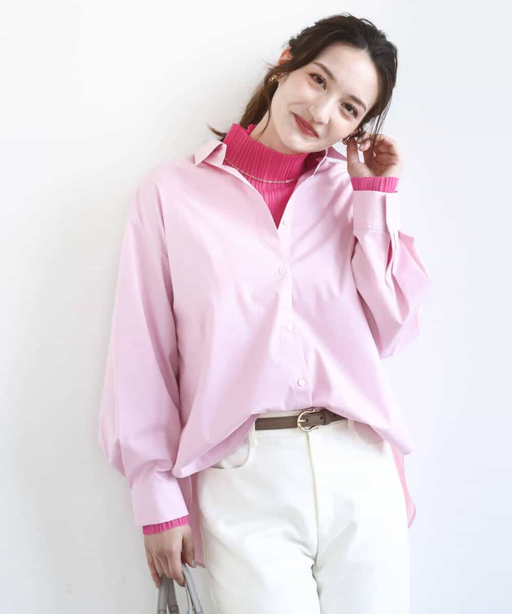 FKBGD27140 MK MICHEL KLEIN(MK ミッシェルクラン) [接触冷感/防シワ/洗える]コットン混ベーシックシャツ（無地） ピンク