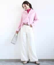 FKBGD27140 MK MICHEL KLEIN(MK ミッシェルクラン) [接触冷感/防シワ/洗える]コットン混ベーシックシャツ（無地） ピンク