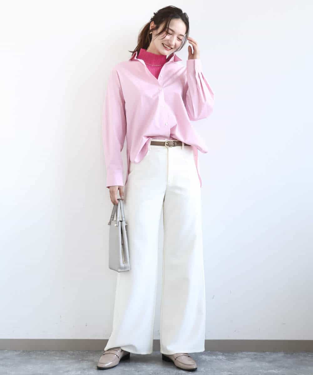 FKBGD27140 MK MICHEL KLEIN(MK ミッシェルクラン) [接触冷感/防シワ/洗える]コットン混ベーシックシャツ（無地） ピンク
