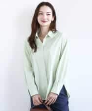FKBGD27140 MK MICHEL KLEIN(MK ミッシェルクラン) [接触冷感/防シワ/洗える]コットン混ベーシックシャツ（無地） ライトグリーン
