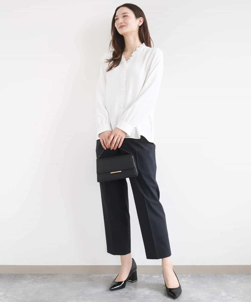 FKBGD32150 MK MICHEL KLEIN(MK ミッシェルクラン) [洗える]Vネックミニフリルブラウス ライトブルー