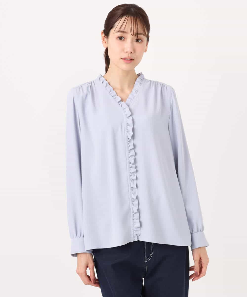 FKBGD32150 MK MICHEL KLEIN(MK ミッシェルクラン) [洗える]Vネックミニフリルブラウス ライトブルー