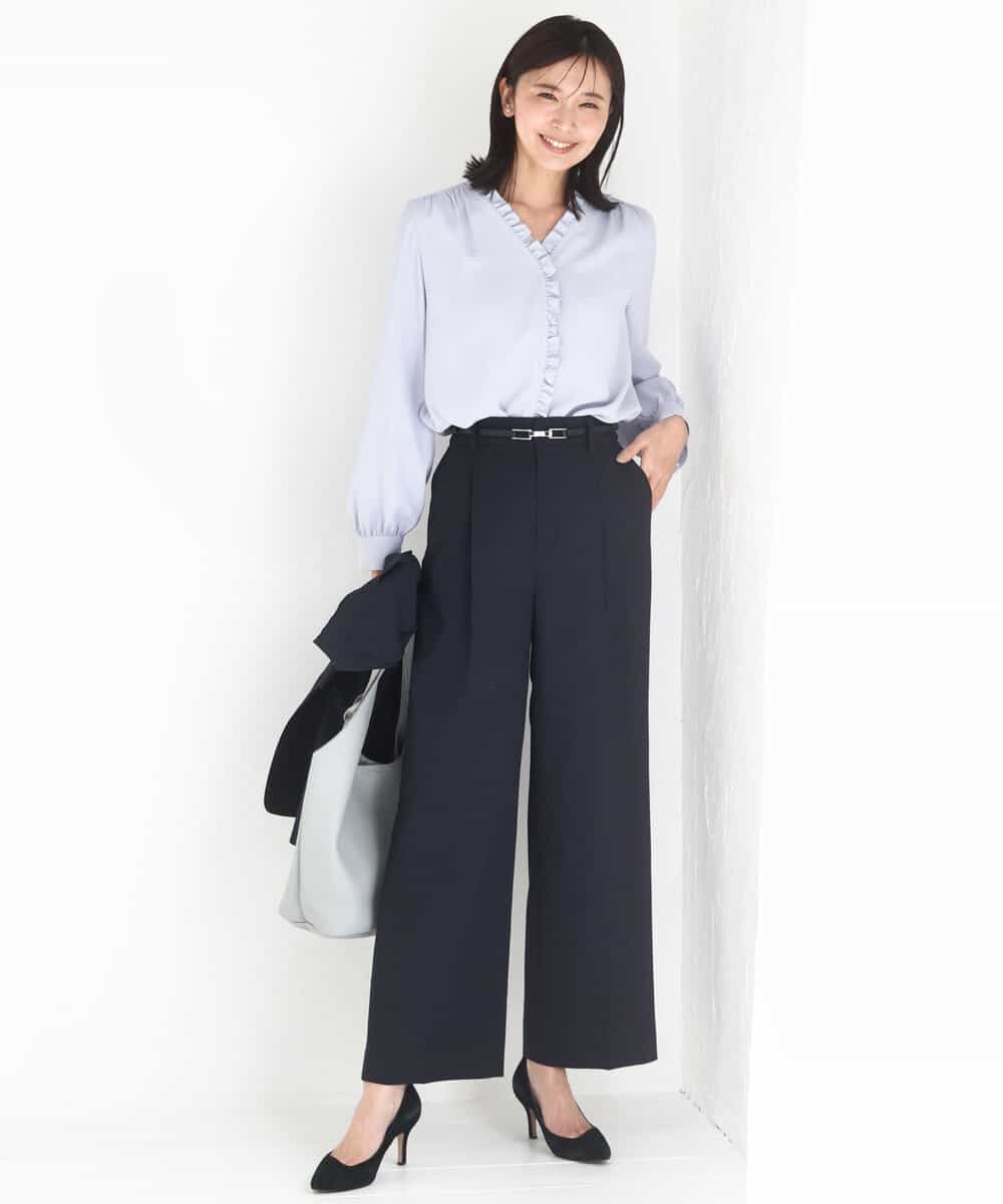 FKBGD32150 MK MICHEL KLEIN(MK ミッシェルクラン) [洗える]Vネックミニフリルブラウス ライトブルー