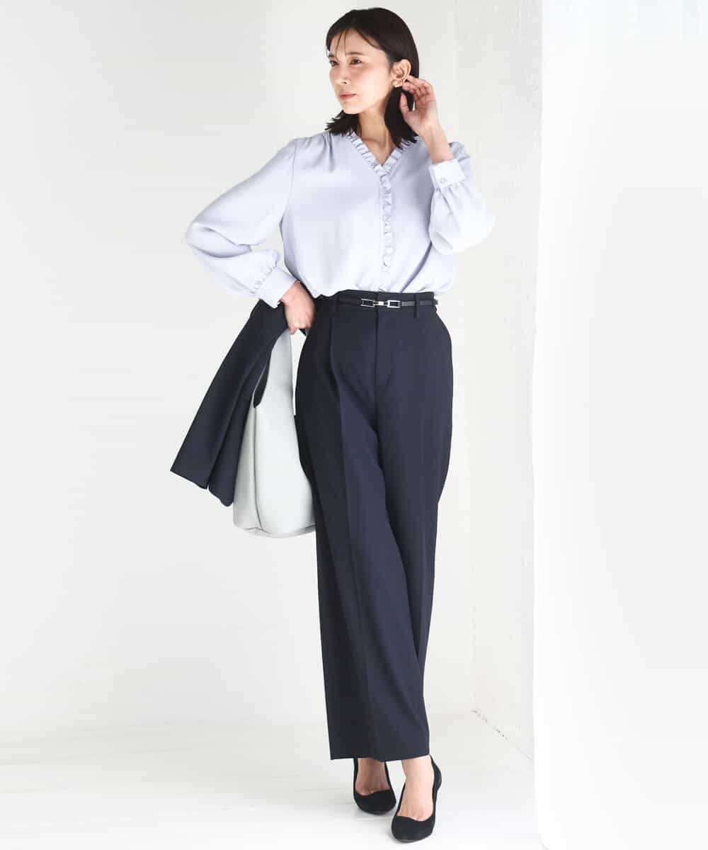 FKBGD32150 MK MICHEL KLEIN(MK ミッシェルクラン) [洗える]Vネックミニフリルブラウス ライトブルー