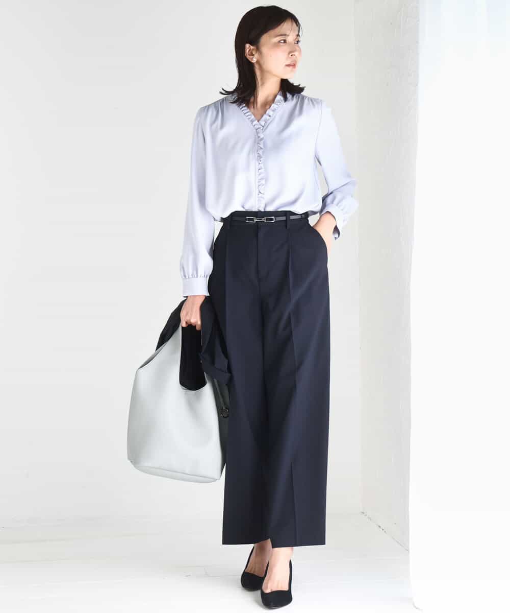 FKBGD32150 MK MICHEL KLEIN(MK ミッシェルクラン) [洗える]Vネックミニフリルブラウス ライトブルー