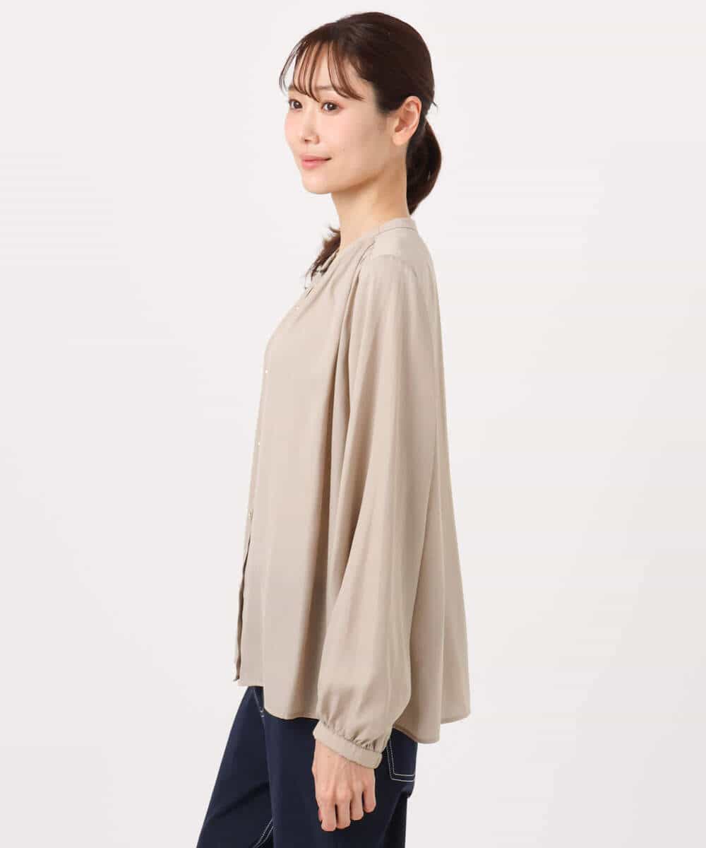 FKBGD35140 MK MICHEL KLEIN(MK ミッシェルクラン) [瞬美シリーズ/UVカット/接触冷感/洗える]バンドカラーサテンブラウス ベージュ