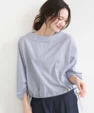 FKBGD37150 MK MICHEL KLEIN(MK ミッシェルクラン) [接触冷感/洗える]ロールネック ギャザースリーブブラウス ラベンダー（ストライプ）