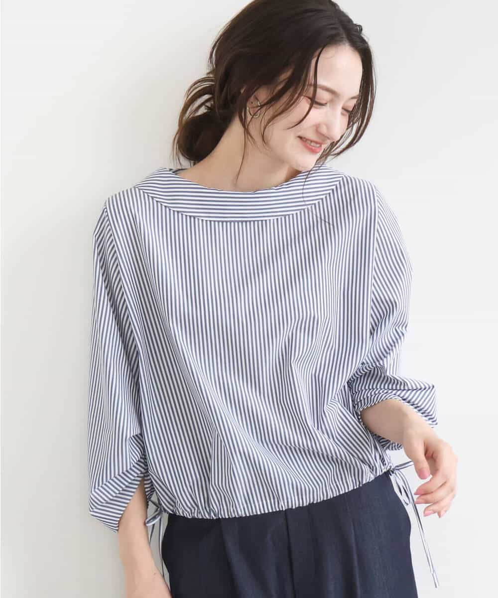 FKBGD37150 MK MICHEL KLEIN(MK ミッシェルクラン) [接触冷感/洗える]ロールネック ギャザースリーブブラウス ラベンダー（ストライプ）