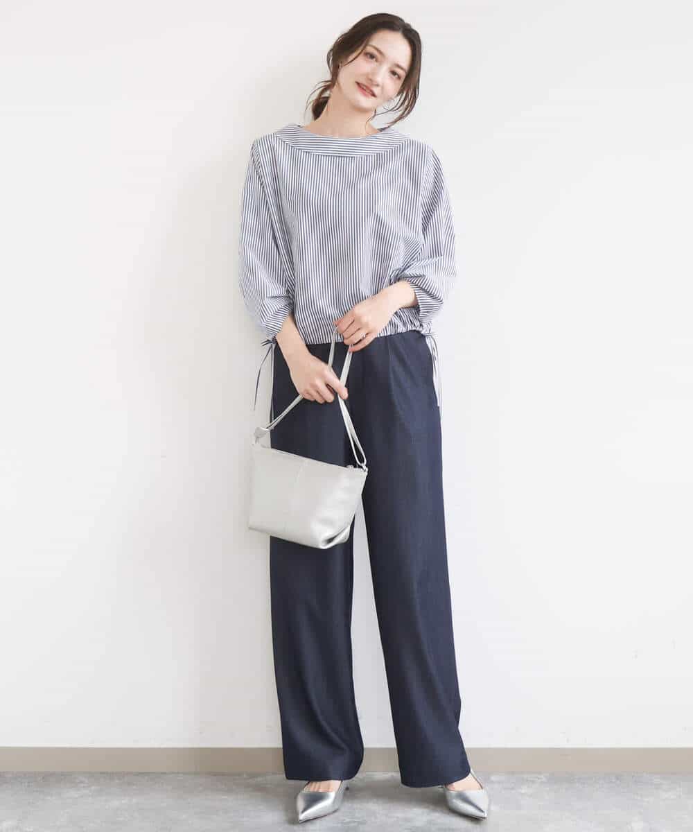FKBGD37150 MK MICHEL KLEIN(MK ミッシェルクラン) [接触冷感/洗える]ロールネック ギャザースリーブブラウス ラベンダー（ストライプ）