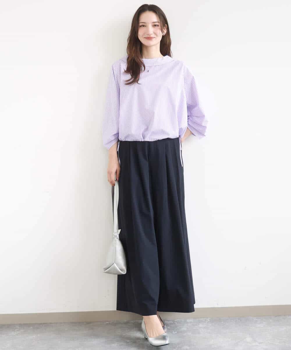 FKBGD37150 MK MICHEL KLEIN(MK ミッシェルクラン) [接触冷感/洗える]ロールネック ギャザースリーブブラウス ラベンダー（ストライプ）