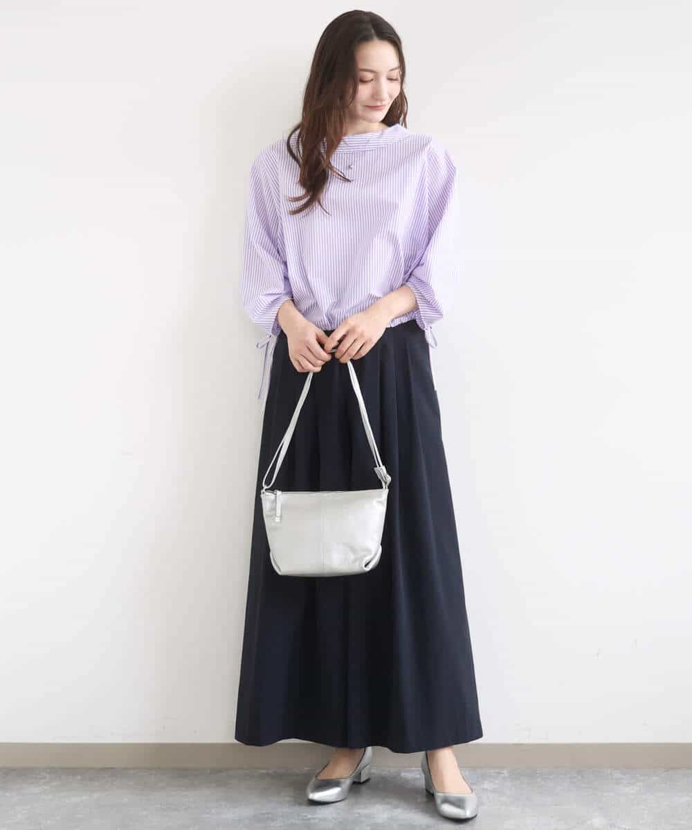 FKBGD37150 MK MICHEL KLEIN(MK ミッシェルクラン) [接触冷感/洗える]ロールネック ギャザースリーブブラウス ラベンダー（ストライプ）