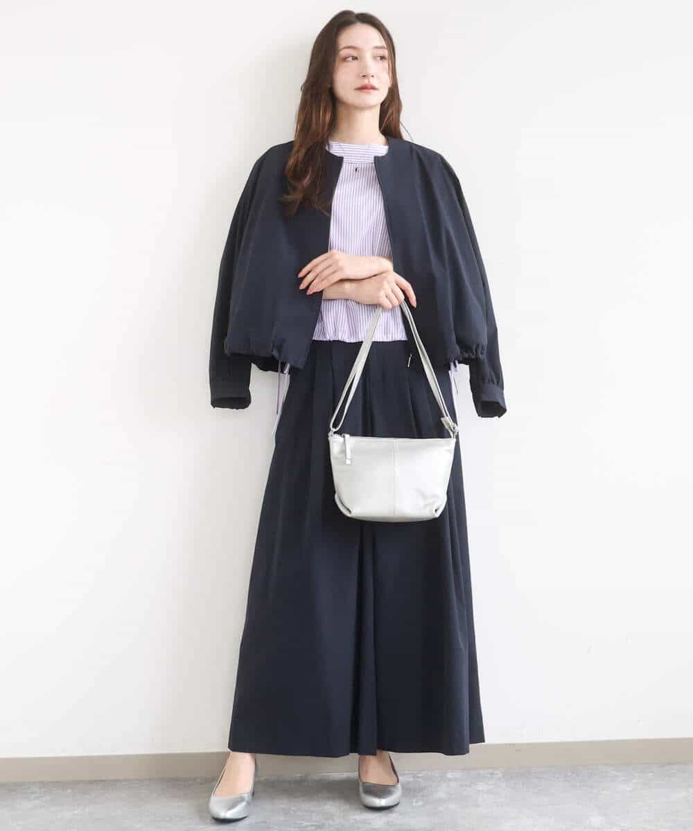 FKBGD37150 MK MICHEL KLEIN(MK ミッシェルクラン) [接触冷感/洗える]ロールネック ギャザースリーブブラウス ラベンダー（ストライプ）