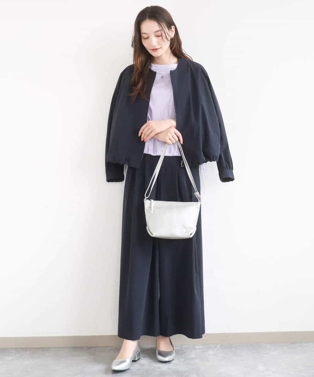 FKBGD37150 MK MICHEL KLEIN(MK ミッシェルクラン) [接触冷感/洗える]ロールネック ギャザースリーブブラウス ラベンダー（ストライプ）