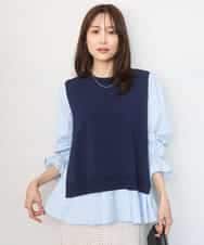 FKBGD38180 MK MICHEL KLEIN(MK ミッシェルクラン) [洗える]キャンディースリーブブラウス×ニットベスト ツインセット ネイビー