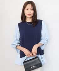 FKBGD38180 MK MICHEL KLEIN(MK ミッシェルクラン) [洗える]キャンディースリーブブラウス×ニットベスト ツインセット ネイビー