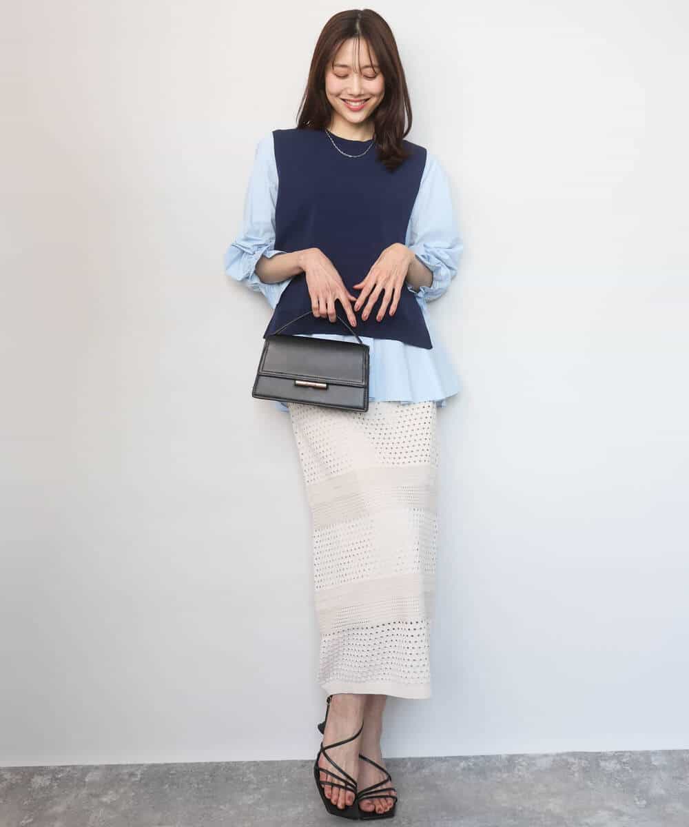 FKBGD38180 MK MICHEL KLEIN(MK ミッシェルクラン) [洗える]キャンディースリーブブラウス×ニットベスト ツインセット ネイビー