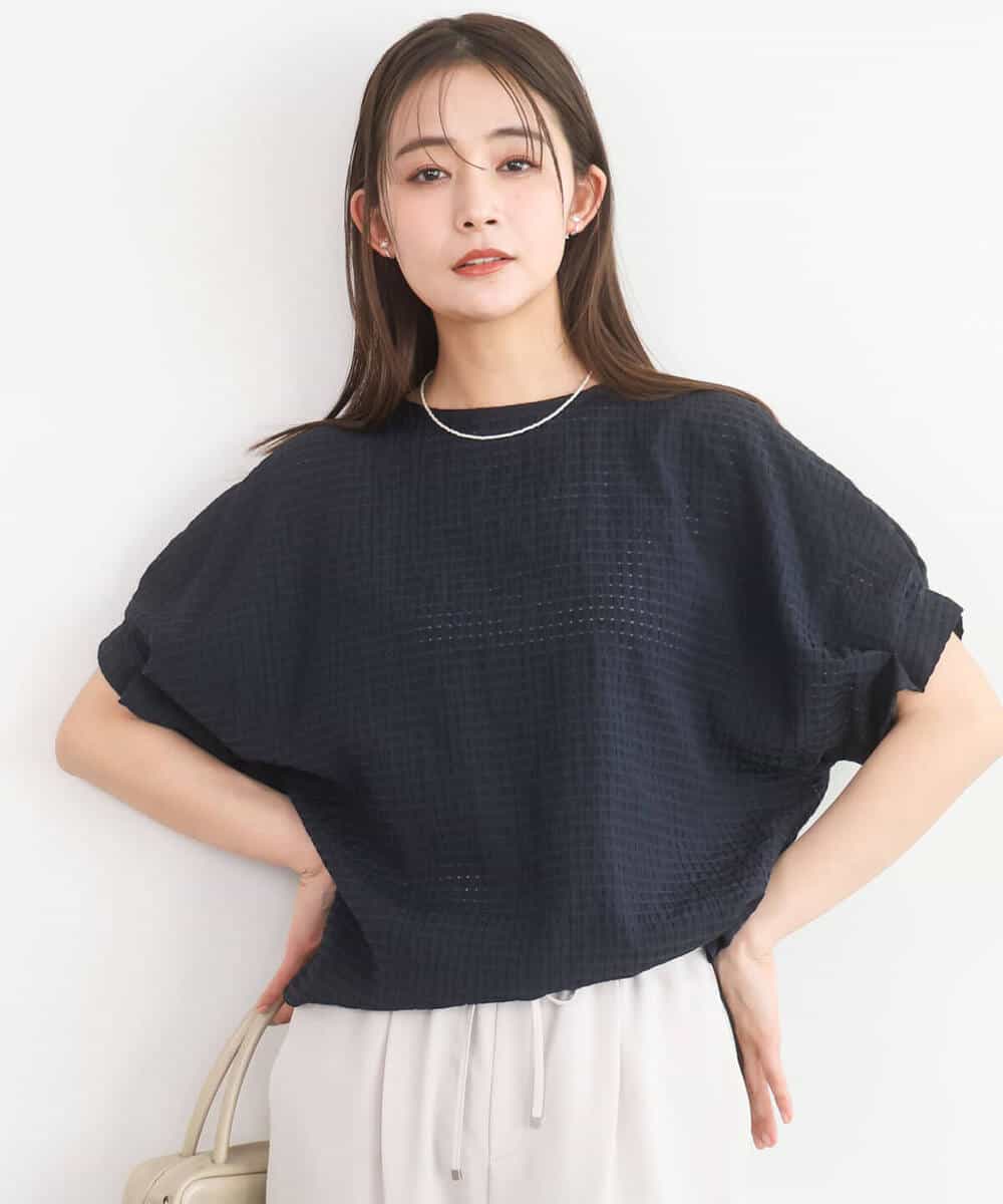 FKBGD45160 MK MICHEL KLEIN(MK ミッシェルクラン) [洗える]シアーチェック柄タックスリーブブラウス ライトグレー