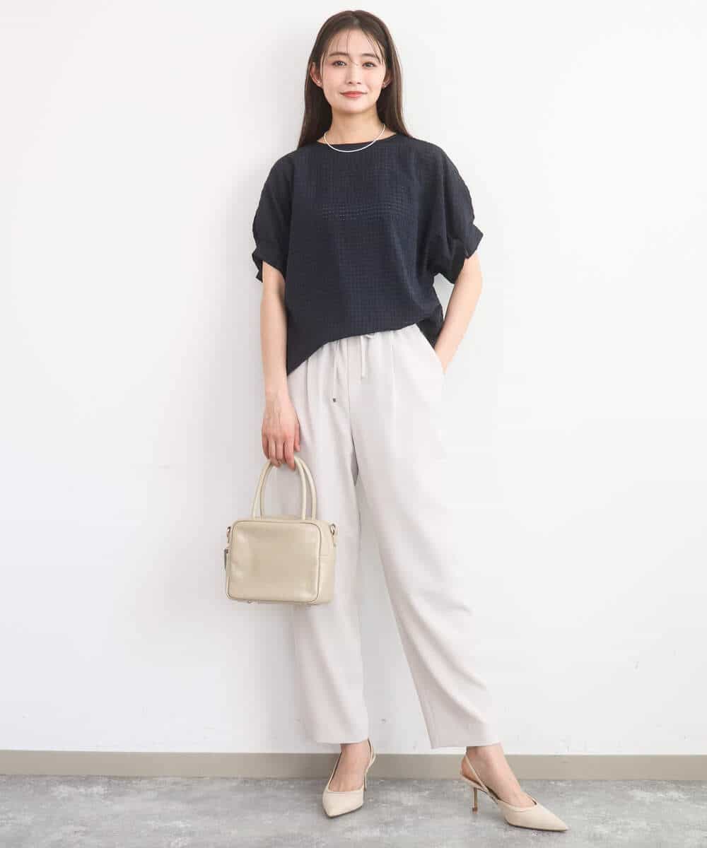 FKBGD45160 MK MICHEL KLEIN(MK ミッシェルクラン) [洗える]シアーチェック柄タックスリーブブラウス ライトグレー