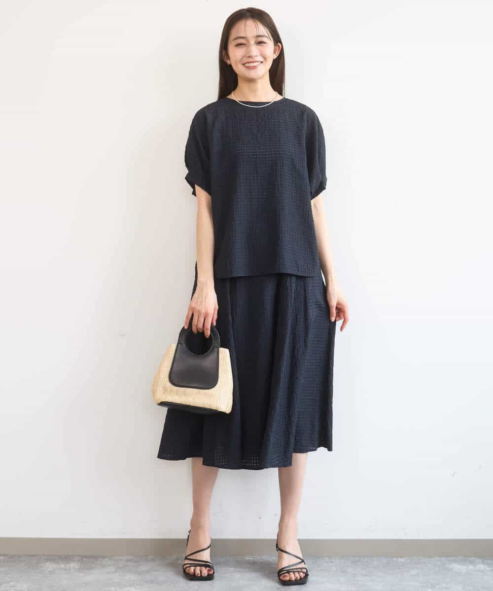 FKBGD45160 MK MICHEL KLEIN(MK ミッシェルクラン) [洗える]シアーチェック柄タックスリーブブラウス ライトグレー