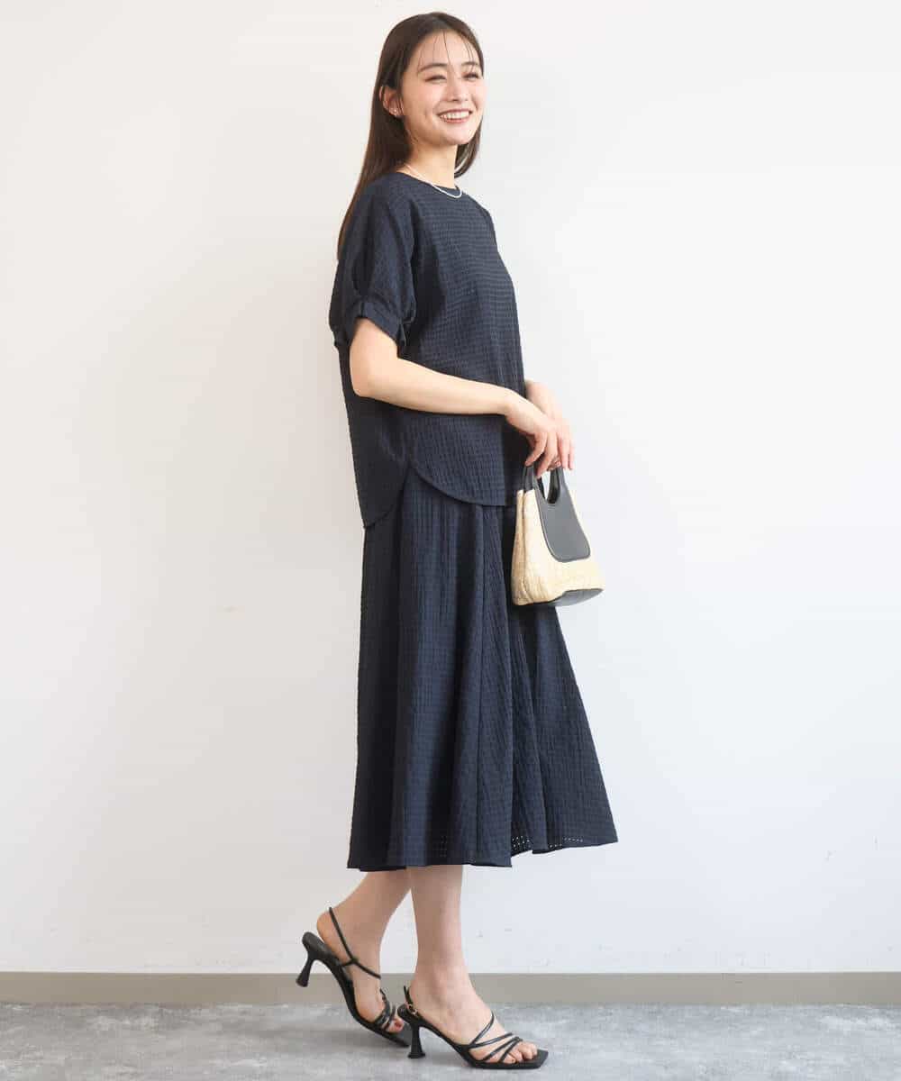 FKBGD45160 MK MICHEL KLEIN(MK ミッシェルクラン) [洗える]シアーチェック柄タックスリーブブラウス ライトグレー