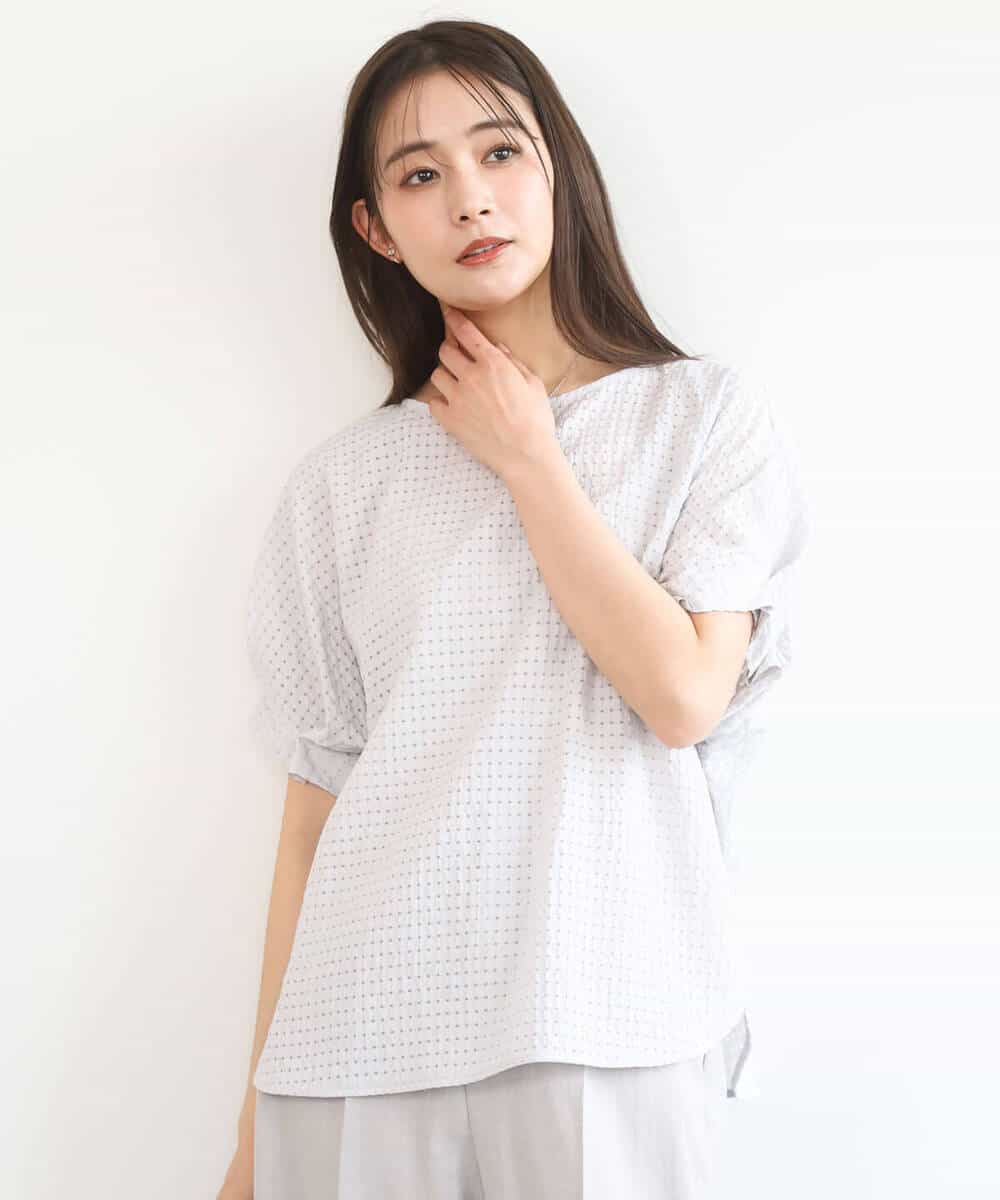 FKBGD45160 MK MICHEL KLEIN(MK ミッシェルクラン) [洗える]シアーチェック柄タックスリーブブラウス ライトグレー