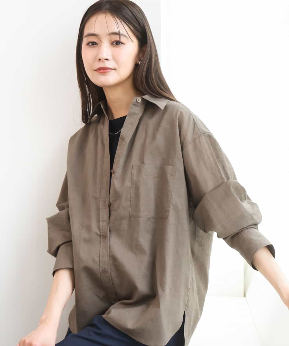 FKBGD47150 MK MICHEL KLEIN(MK ミッシェルクラン) [接触冷感/洗える]リネン混カラーシャツブラウス ブラウン