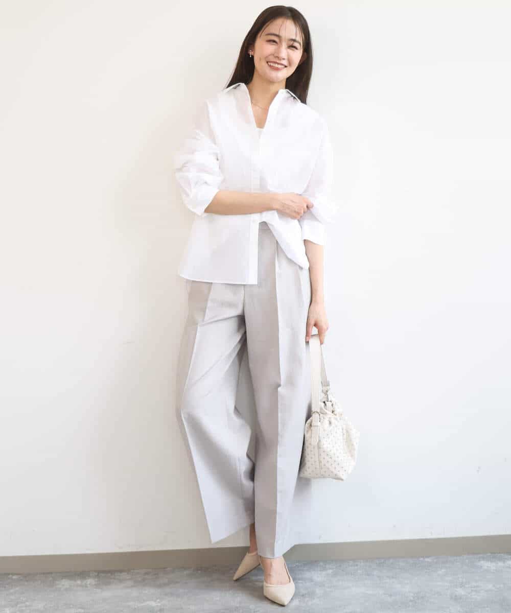 FKBGD47150 MK MICHEL KLEIN(MK ミッシェルクラン) [接触冷感/洗える]リネン混カラーシャツブラウス ブラウン