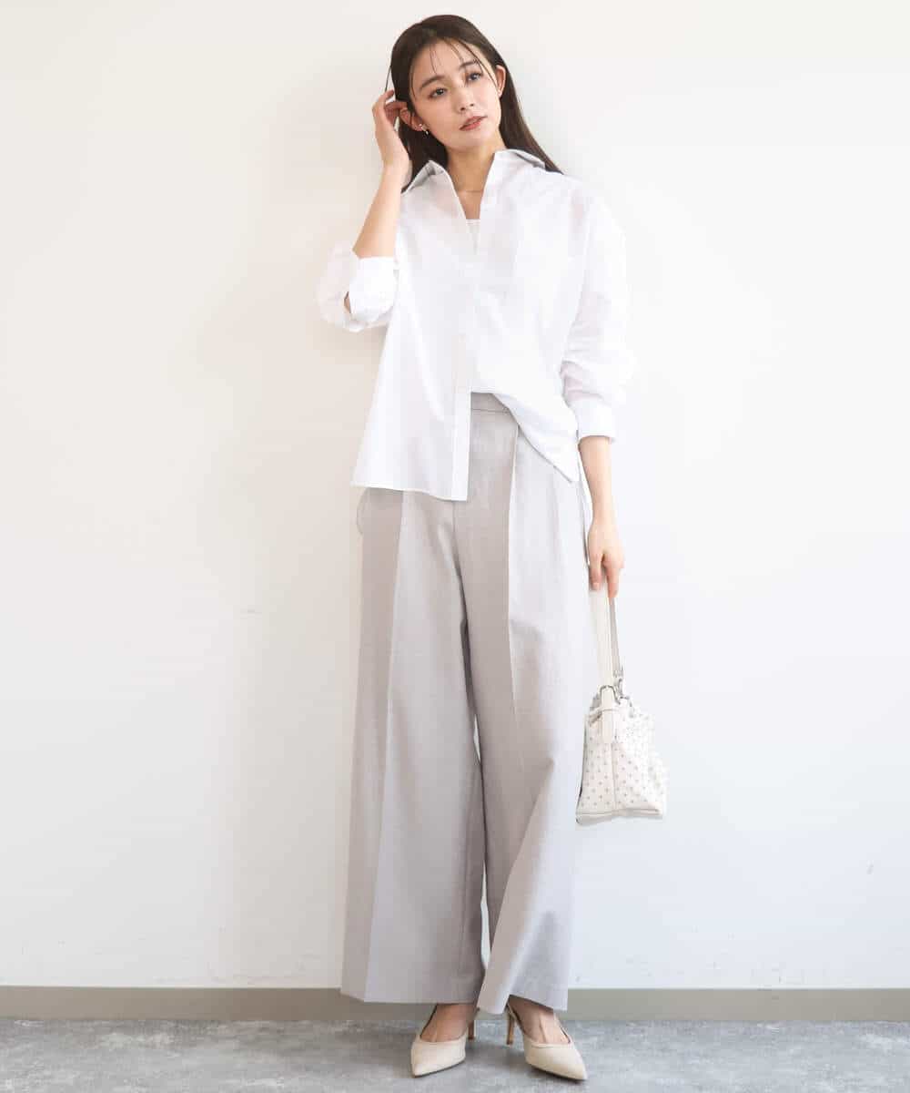 FKBGD47150 MK MICHEL KLEIN(MK ミッシェルクラン) [接触冷感/洗える]リネン混カラーシャツブラウス ブラウン