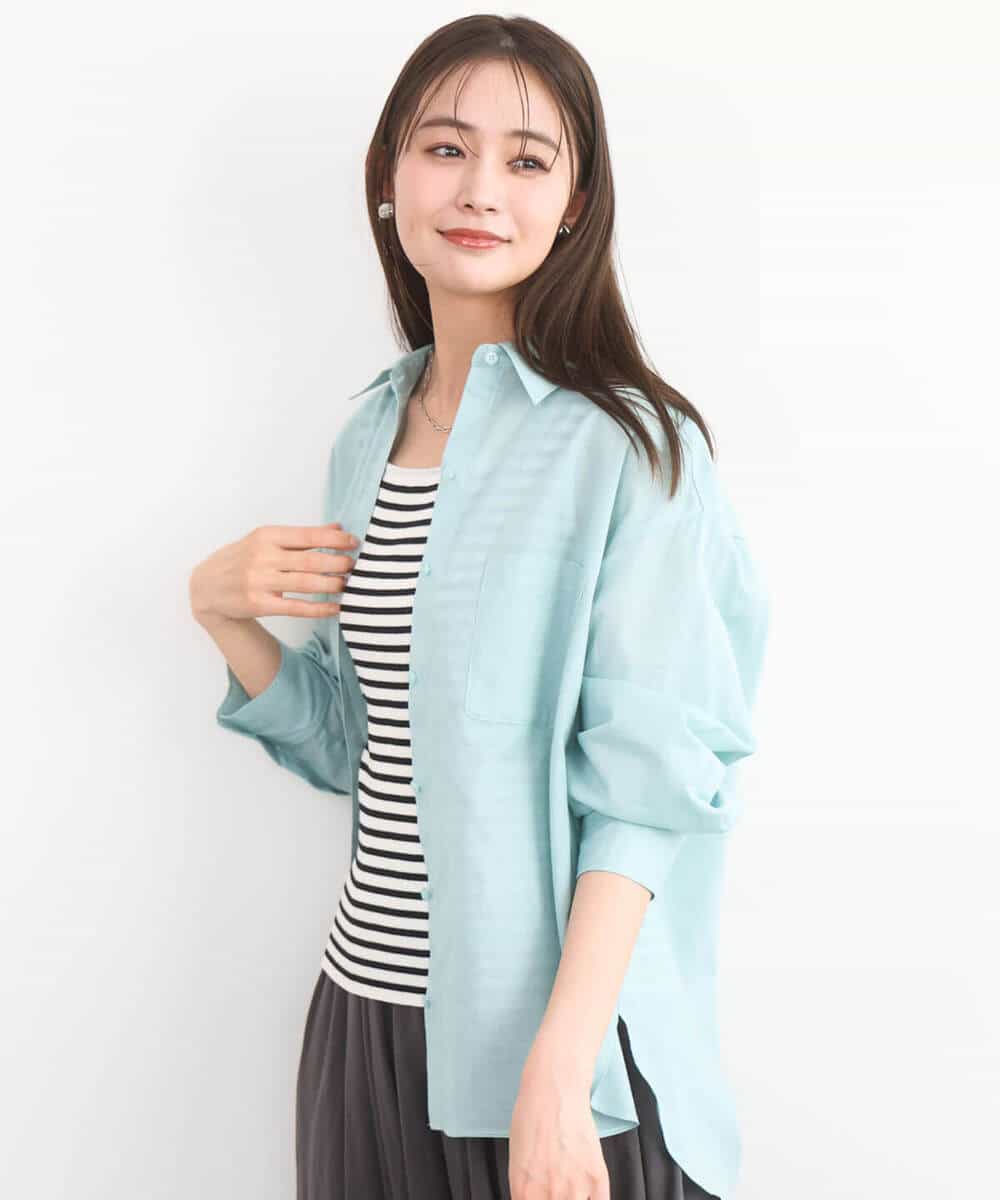 FKBGD47150 MK MICHEL KLEIN(MK ミッシェルクラン) [接触冷感/洗える]リネン混カラーシャツブラウス ブラウン