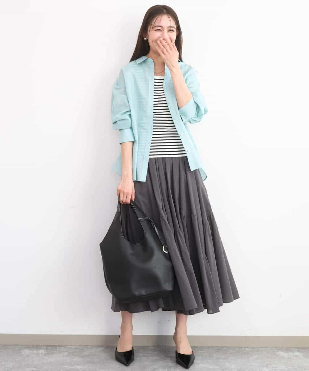 FKBGD47150 MK MICHEL KLEIN(MK ミッシェルクラン) [接触冷感/洗える]リネン混カラーシャツブラウス ブラウン