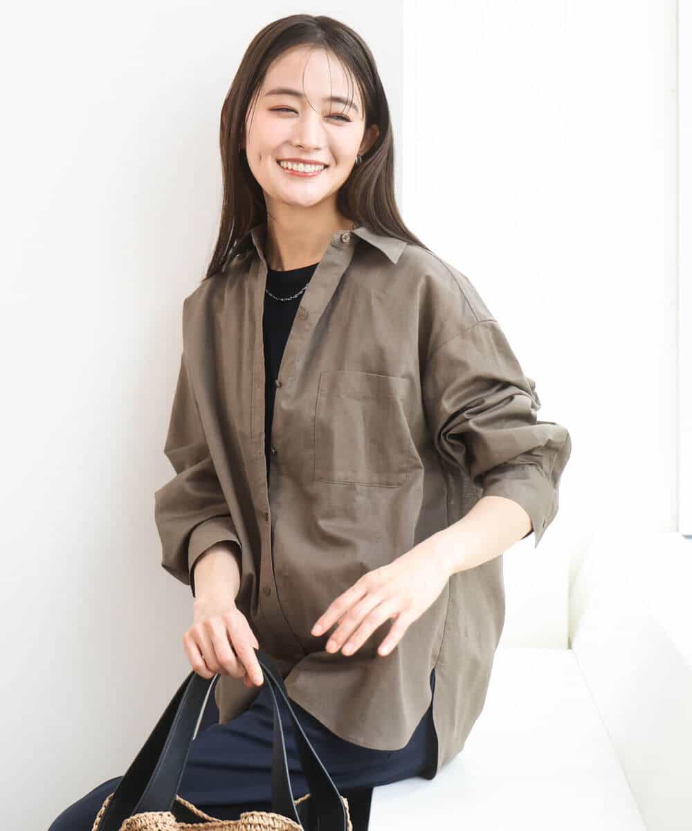 FKBGD47150 MK MICHEL KLEIN(MK ミッシェルクラン) [接触冷感/洗える]リネン混カラーシャツブラウス ブラウン