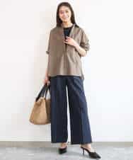 FKBGD47150 MK MICHEL KLEIN(MK ミッシェルクラン) [接触冷感/洗える]リネン混カラーシャツブラウス ブラウン