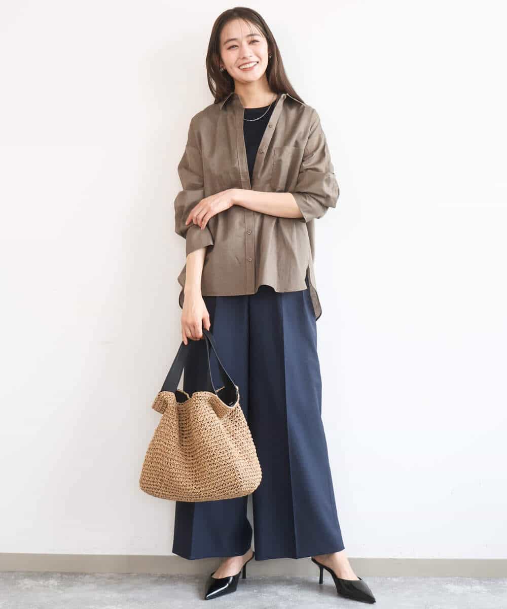 FKBGD47150 MK MICHEL KLEIN(MK ミッシェルクラン) [接触冷感/洗える]リネン混カラーシャツブラウス ブラウン