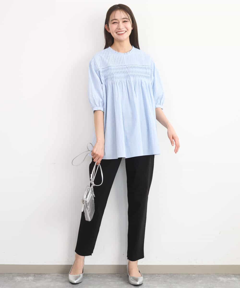FKBGD48180 MK MICHEL KLEIN(MK ミッシェルクラン) [洗える]コットンピンタックチュニックブラウス ライトブルー