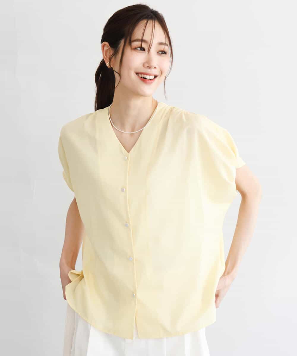 FKBGD58140 MK MICHEL KLEIN(MK ミッシェルクラン) [瞬美シリーズ/洗える]Vネックタックスリーブブラウス ダークグレー