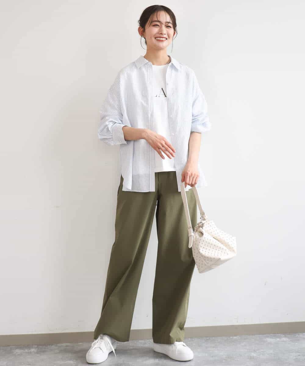 FKBGE47150 MK MICHEL KLEIN(MK ミッシェルクラン) [接触冷感/洗える]リネン混ストライプシャツブラウス ホワイト×ライトブルー
