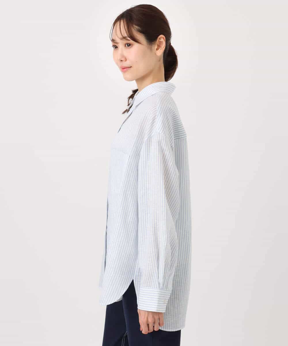 FKBGE47150 MK MICHEL KLEIN(MK ミッシェルクラン) [接触冷感/洗える]リネン混ストライプシャツブラウス ホワイト×ライトブルー