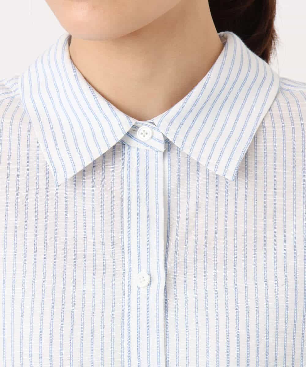 FKBGE47150 MK MICHEL KLEIN(MK ミッシェルクラン) [接触冷感/洗える]リネン混ストライプシャツブラウス ホワイト×ライトブルー