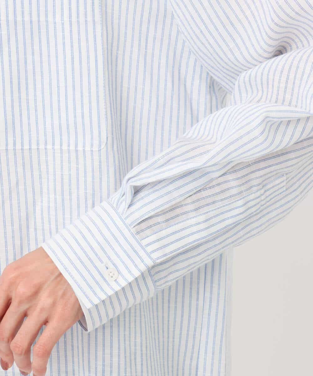 FKBGE47150 MK MICHEL KLEIN(MK ミッシェルクラン) [接触冷感/洗える]リネン混ストライプシャツブラウス ホワイト×ライトブルー