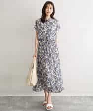 FKBGF05140 MK MICHEL KLEIN(MK ミッシェルクラン) [洗える]前後2way/更紗プリント花柄シフォンブラウス ベージュ