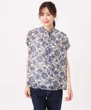 FKBGF05140 MK MICHEL KLEIN(MK ミッシェルクラン) [洗える]前後2way/更紗プリント花柄シフォンブラウス ベージュ