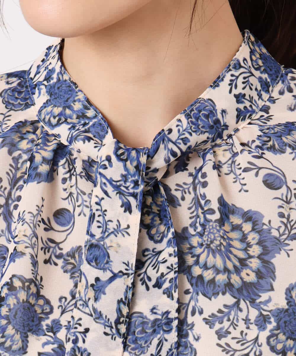 FKBGF05140 MK MICHEL KLEIN(MK ミッシェルクラン) [洗える]前後2way/更紗プリント花柄シフォンブラウス ベージュ
